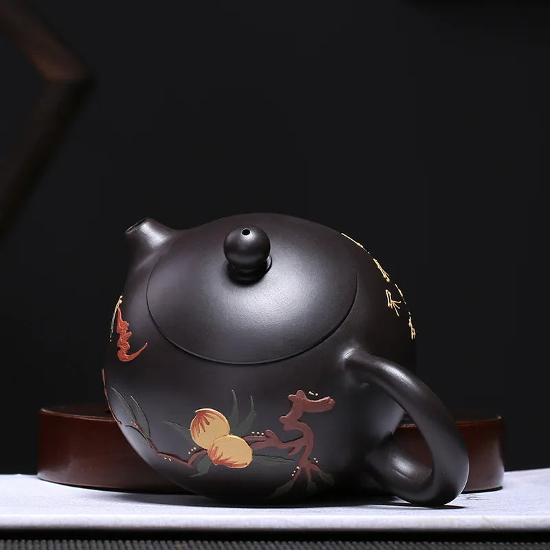 Chinese Kongfu Tea Pots, Black Zhu, King Kong Peach Xishi Teapot, Yixing Purply Clay Teapot, 200ml