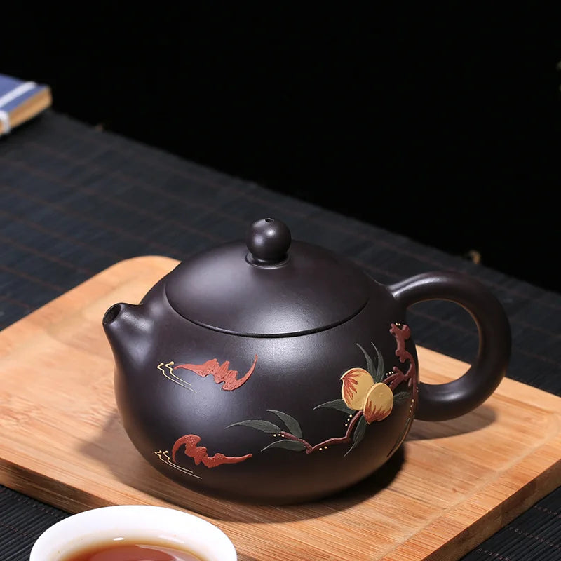 Chinese Kongfu Tea Pots, Black Zhu, King Kong Peach Xishi Teapot, Yixing Purply Clay Teapot, 200ml
