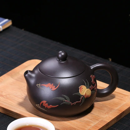 Chinese Kongfu Tea Pots, Black Zhu, King Kong Peach Xishi Teapot, Yixing Purply Clay Teapot, 200ml