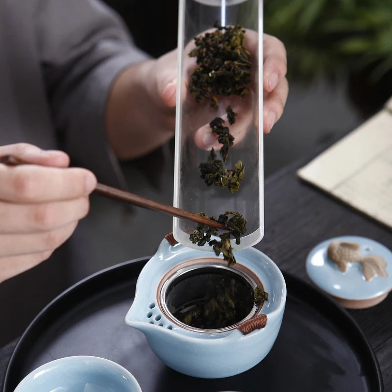 Chinese Kung Fu Tea Set Ceramic Portable Teapot Set Outdoor Travel Gaiwan Tea Cups of Tea Ceremony Household Teacup Fine Gifts
