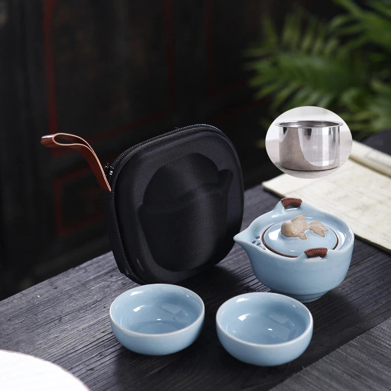 Chinese Kung Fu Tea Set Ceramic Portable Teapot Set Outdoor Travel Gaiwan Tea Cups of Tea Ceremony Household Teacup Fine Gifts