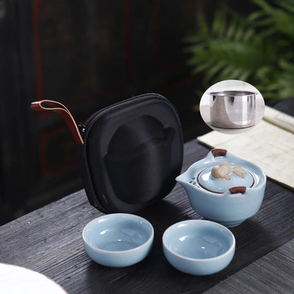 Chinese Kung Fu Tea Set Ceramic Portable Teapot Set Outdoor Travel Gaiwan Tea Cups of Tea Ceremony Household Teacup Fine Gifts