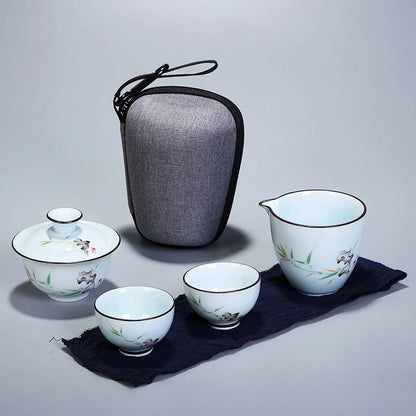 Chinese Kung Fu Tea Set Ceramic Portable Teapot Set Travel Gaiwan Tea Cups of Tea Ceremony Teacup Fine Gift With Travel Bag