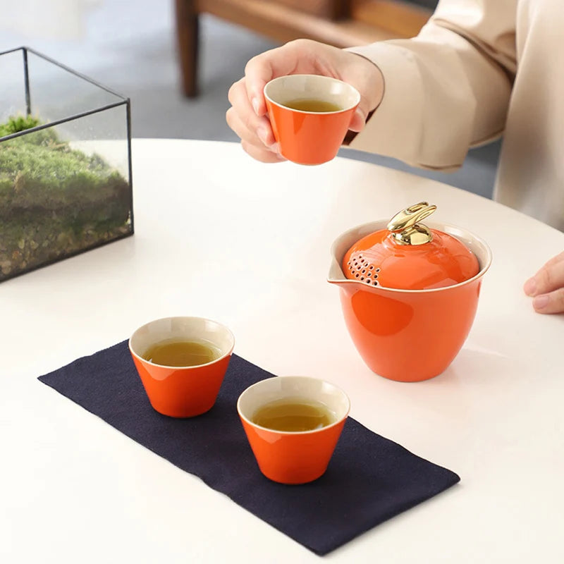 Chinese Kung Fu Tea Set Ceramic Teapot Matt Rabbit Pot Japanese Household Tea Cup Portable Outdoor Travel Gaiwan