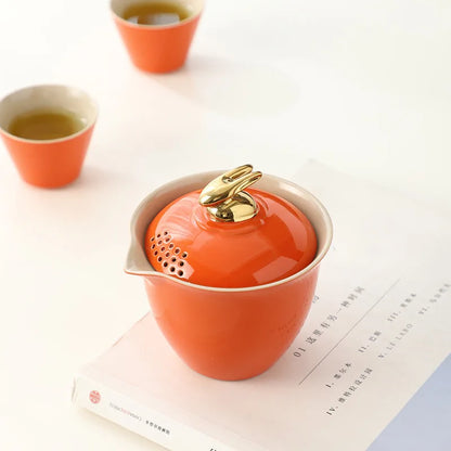 Chinese Kung Fu Tea Set Ceramic Teapot Matt Rabbit Pot Japanese Household Tea Cup Portable Outdoor Travel Gaiwan