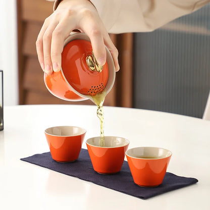 Chinese Kung Fu Tea Set Ceramic Teapot Matt Rabbit Pot Japanese Household Tea Cup Portable Outdoor Travel Gaiwan