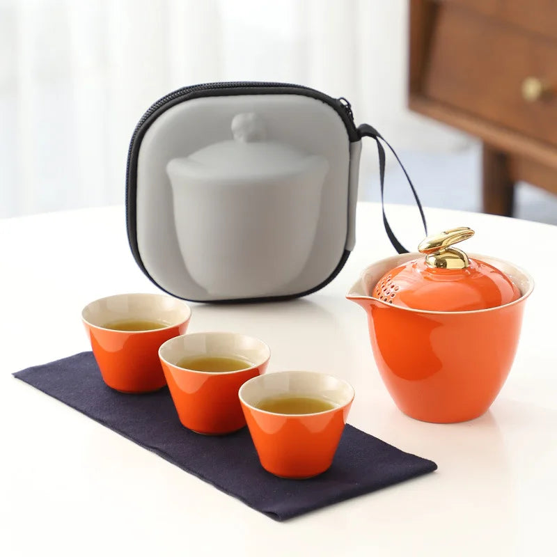 Chinese Kung Fu Tea Set Ceramic Teapot Matt Rabbit Pot Japanese Household Tea Cup Portable Outdoor Travel Gaiwan