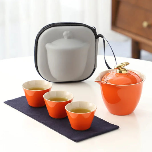 Chinese Kung Fu Tea Set Ceramic Teapot Matt Rabbit Pot Japanese Household Tea Cup Portable Outdoor Travel Gaiwan