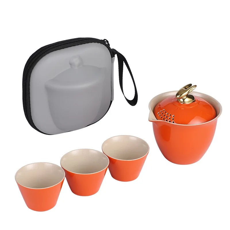 Chinese Kung Fu Tea Set Ceramic Teapot Matt Rabbit Pot Japanese Household Tea Cup Portable Outdoor Travel Gaiwan