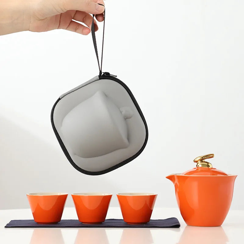Chinese Kung Fu Tea Set Ceramic Teapot Matt Rabbit Pot Japanese Household Tea Cup Portable Outdoor Travel Gaiwan
