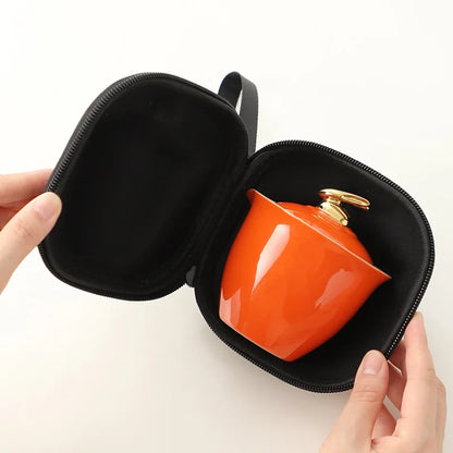Chinese Kung Fu Tea Set Ceramic Teapot Matt Rabbit Pot Japanese Household Tea Cup Portable Outdoor Travel Gaiwan