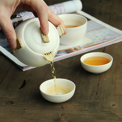 Chinese Kung Fu Tea Set white porcelain Ceramic teapot matt beam pot Japanese household tea cup Portable Outdoor Travel Gaiwan