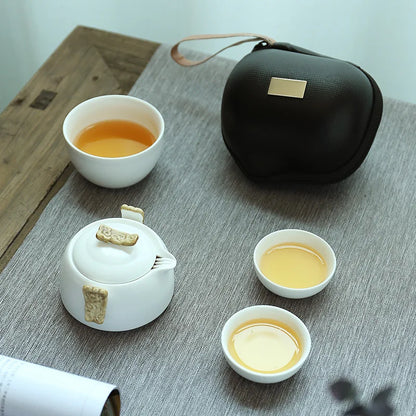 Chinese Kung Fu Tea Set white porcelain Ceramic teapot matt beam pot Japanese household tea cup Portable Outdoor Travel Gaiwan