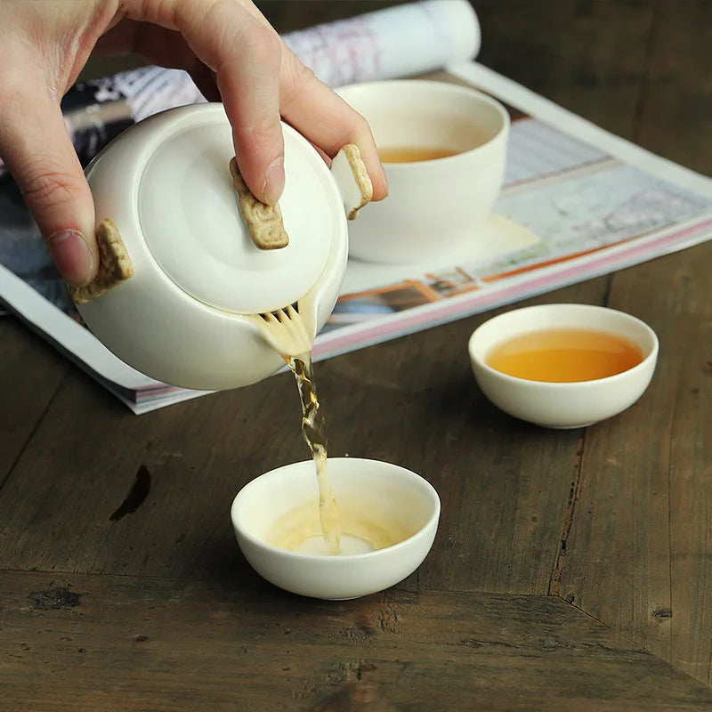 Chinese Kung Fu Tea Set white porcelain Ceramic teapot matt beam pot Japanese household tea cup Portable Outdoor Travel Gaiwan