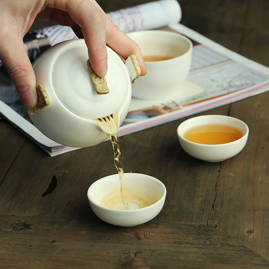 Chinese Kung Fu Tea Set white porcelain Ceramic teapot matt beam pot Japanese household tea cup Portable Outdoor Travel Gaiwan