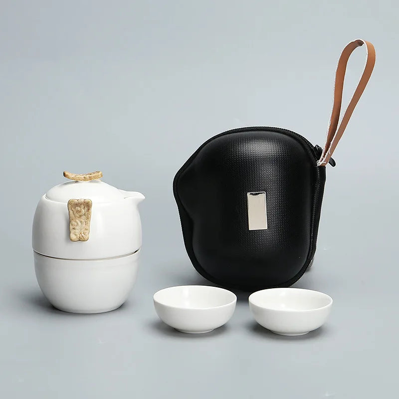 Chinese Kung Fu Tea Set white porcelain Ceramic teapot matt beam pot Japanese household tea cup Portable Outdoor Travel Gaiwan