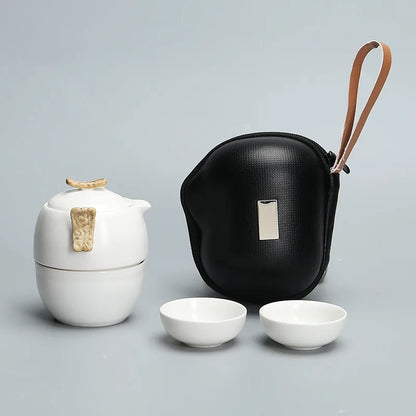 Chinese Kung Fu Tea Set white porcelain Ceramic teapot matt beam pot Japanese household tea cup Portable Outdoor Travel Gaiwan
