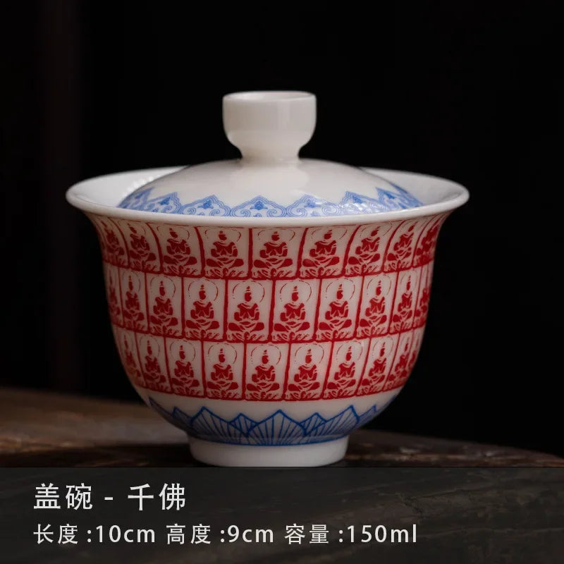 Chinese Kung Fu Tea Tureen Ceramic Teaware Gai Wan Handmade Porcelanas Tea Bowl Cups Porcelain Gaiwan Color Enamel Teacups