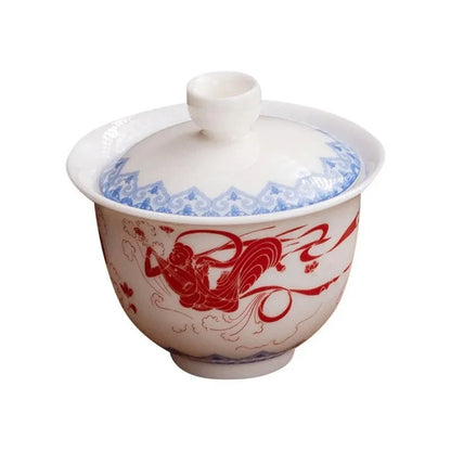 Chinese Kung Fu Tea Tureen Ceramic Teaware Gai Wan Handmade Porcelanas Tea Bowl Cups Porcelain Gaiwan Color Enamel Teacups