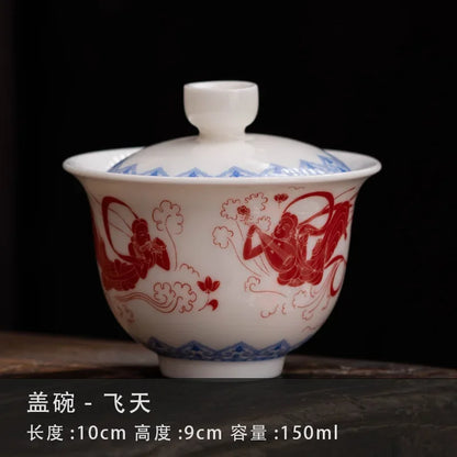 Chinese Kung Fu Tea Tureen Ceramic Teaware Gai Wan Handmade Porcelanas Tea Bowl Cups Porcelain Gaiwan Color Enamel Teacups