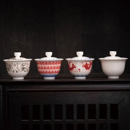 Chinese Kung Fu Tea Tureen Ceramic Teaware Gai Wan Handmade Porcelanas Tea Bowl Cups Porcelain Gaiwan Color Enamel Teacups