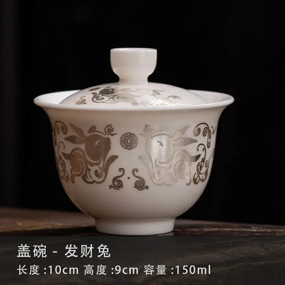 Chinese Kung Fu Tea Tureen Ceramic Teaware Gai Wan Handmade Porcelanas Tea Bowl Cups Porcelain Gaiwan Color Enamel Teacups
