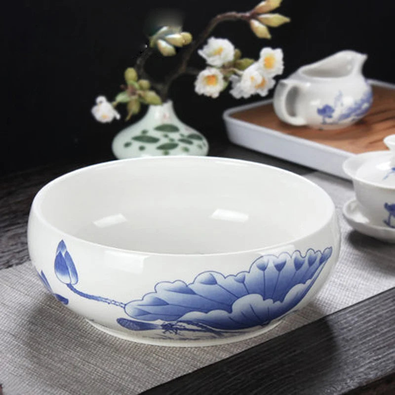 Chinese Kung Fu Tea Wash Bowl, Multifunctional Flowerpot, Ceramic Tea Ceremony Accessories, Exquisite Teaware, 8 Inch Flowers
