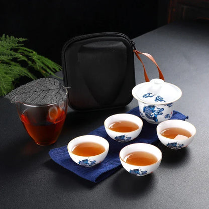 Chinese Kung Fu Teapot Tea Set Ceramic Portable Teapot Set One Pot Two Cup Outdoor Travel Gaiwan Tea Cups of Tea Ceremony Teacup