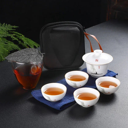 Chinese Kung Fu Teapot Tea Set Ceramic Portable Teapot Set One Pot Two Cup Outdoor Travel Gaiwan Tea Cups of Tea Ceremony Teacup