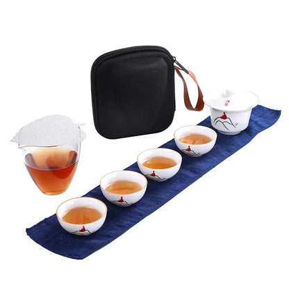 Chinese Kung Fu Teapot Tea Set Ceramic Portable Teapot Set One Pot Two Cup Outdoor Travel Gaiwan Tea Cups of Tea Ceremony Teacup