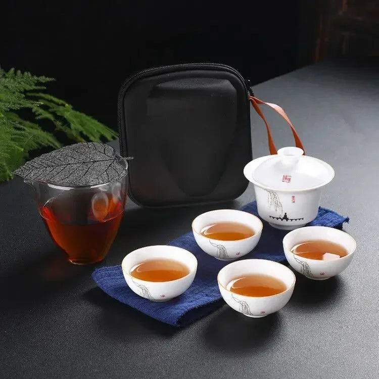 Chinese Kung Fu Teapot Tea Set Ceramic Portable Teapot Set One Pot Two Cup Outdoor Travel Gaiwan Tea Cups of Tea Ceremony Teacup