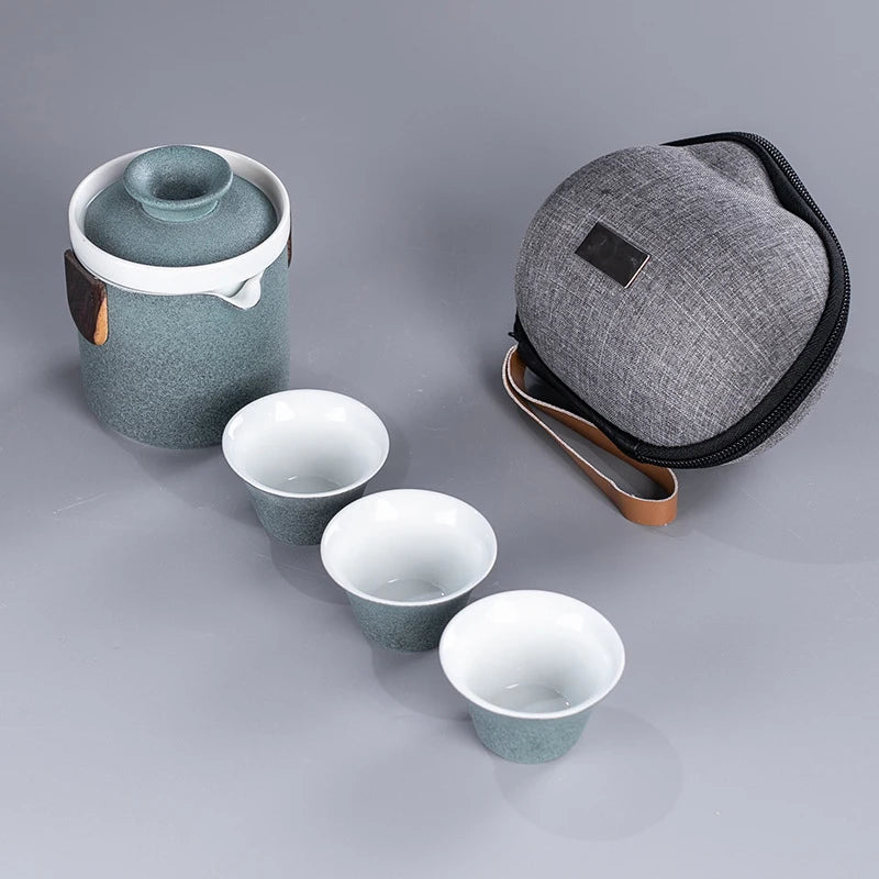 Chinese Kung Fu Travel Tea Set Ceramic Portable Teapot Porcelain Teaset Gaiwan Tea Cups of Tea Ceremony Tea Pot With Travel Bag