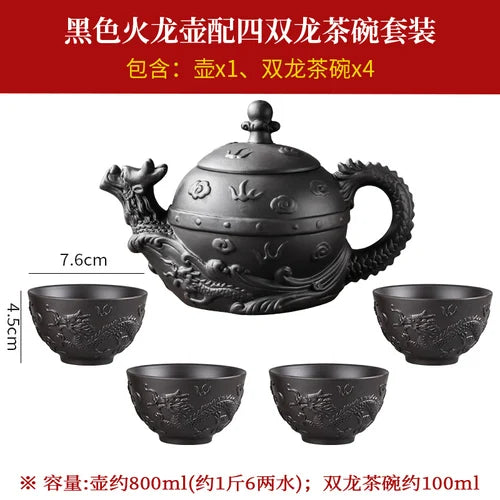 Chinese Kungfu Tea Set, Large Capacity Yixing Clay Teapot, Zhu Ni, Fire Dragon Pot, Handmade Household Tea Kettle, Single Pot
