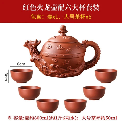 Chinese Kungfu Tea Set, Large Capacity Yixing Clay Teapot, Zhu Ni, Fire Dragon Pot, Handmade Household Tea Kettle, Single Pot