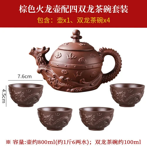 Chinese Kungfu Tea Set, Large Capacity Yixing Clay Teapot, Zhu Ni, Fire Dragon Pot, Handmade Household Tea Kettle, Single Pot