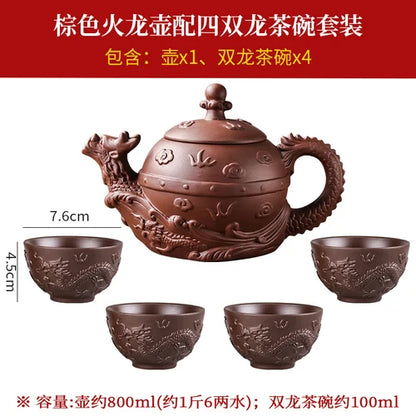 Chinese Kungfu Tea Set, Large Capacity Yixing Clay Teapot, Zhu Ni, Fire Dragon Pot, Handmade Household Tea Kettle, Single Pot