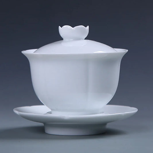Chinese Kungfu Teapot Sets Ceramic Handmade Teaware Tea Bowl Cups Home Tureen Pure White Gaiwan Porcelanas Tea Cup