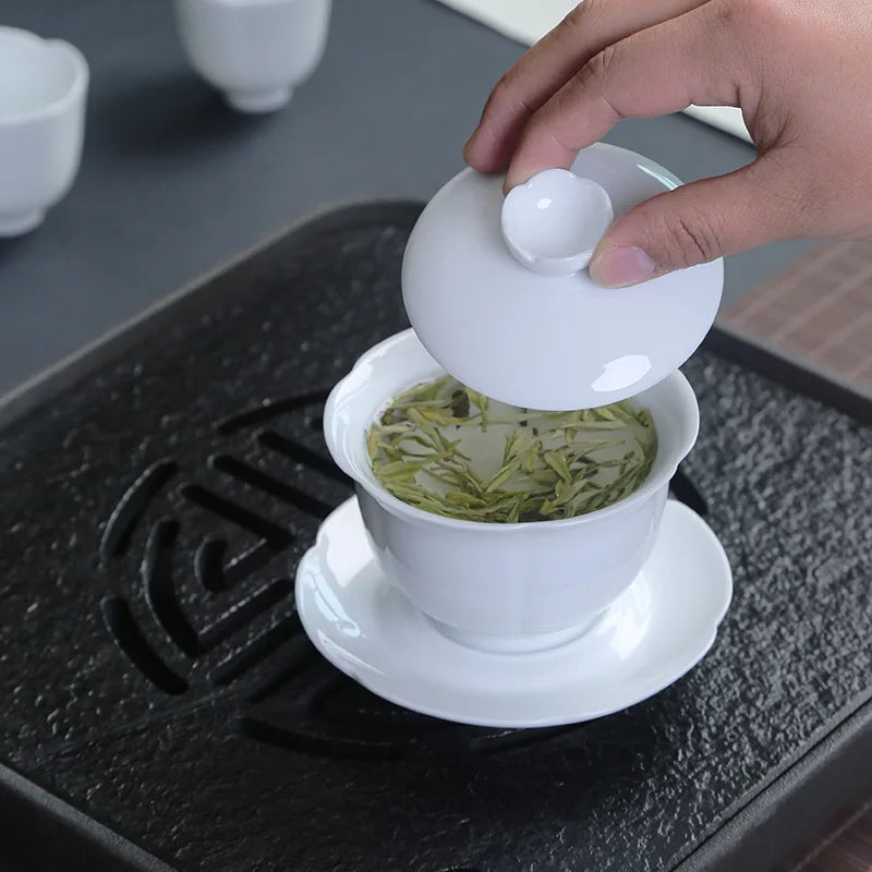 Chinese Kungfu Teapot Sets Ceramic Handmade Teaware Tea Bowl Cups Home Tureen Pure White Gaiwan Porcelanas Tea Cup