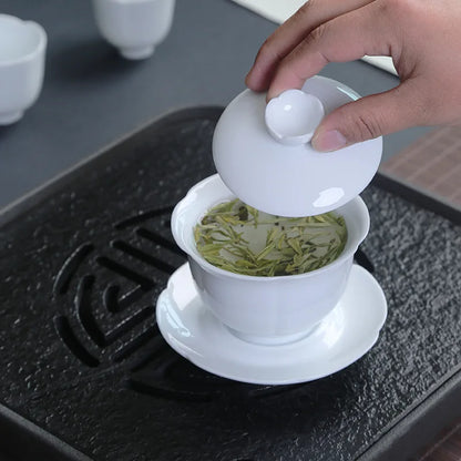 Chinese Kungfu Teapot Sets Ceramic Handmade Teaware Tea Bowl Cups Home Tureen Pure White Gaiwan Porcelanas Tea Cup