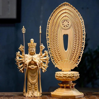 Chinese Large Solid Wood Guanyin Buddha Statue Thousand-Hand Sculpture Buddha Statue Home Decor