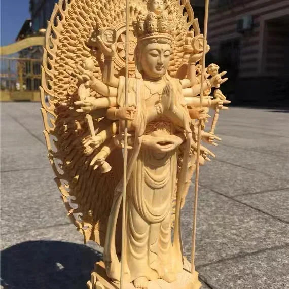 Chinese Large Solid Wood Guanyin Buddha Statue Thousand-Hand Sculpture Buddha Statue Home Decor