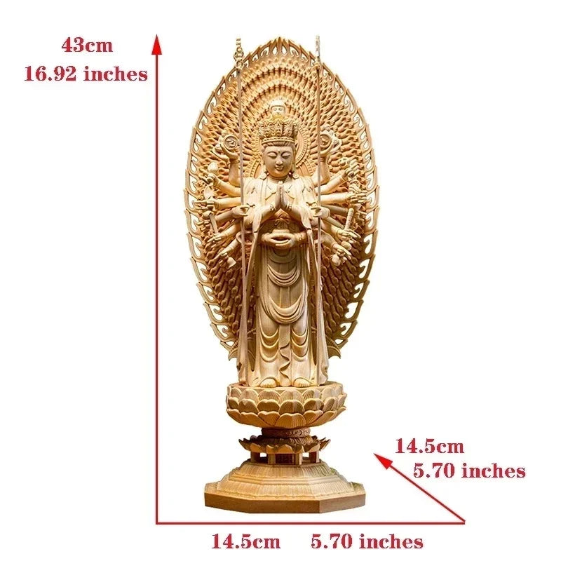 Chinese Large Solid Wood Thousand-Hand Guanyin High Carved Buddha Statue Sculpture Statue Home Decor