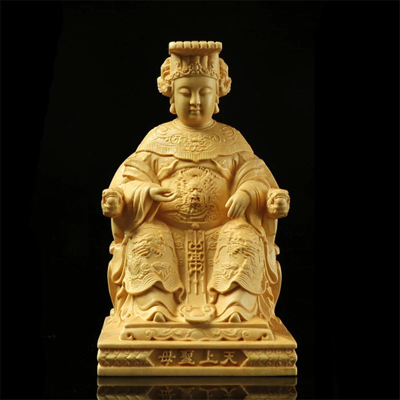 Chinese Lin Mo,Lin Moniang Wood Carving Mazu Sea Goddess Statue Car Decor Ma-Tsu Figurines