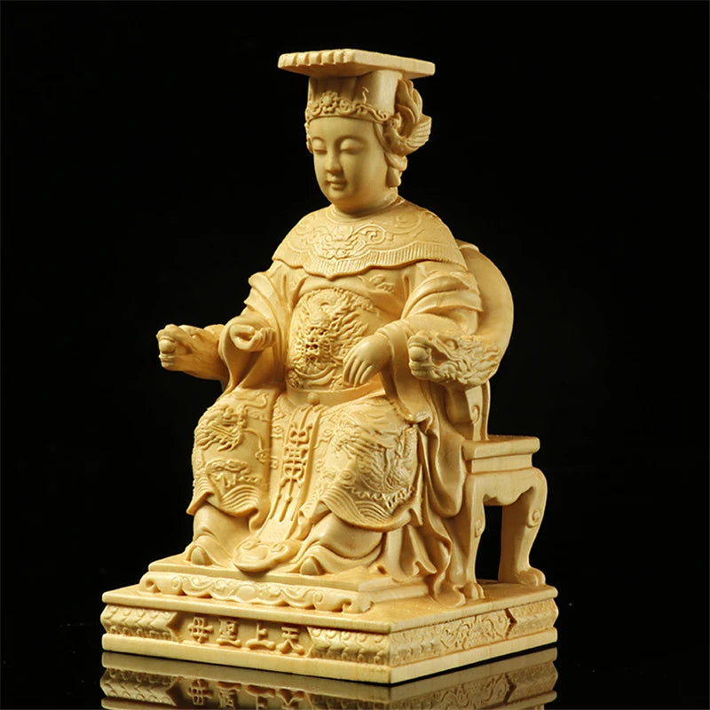 Chinese Lin Mo,Lin Moniang Wood Carving Mazu Sea Goddess Statue Car Decor Ma-Tsu Figurines