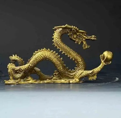 Chinese Lucky Feng Shui Dragon Brass Hand-carved Statue