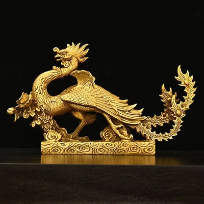 Chinese Lucky Mascot Pure Copper Dragon and Phoenix Ornaments Zodiac Home Living Decoration Gifts