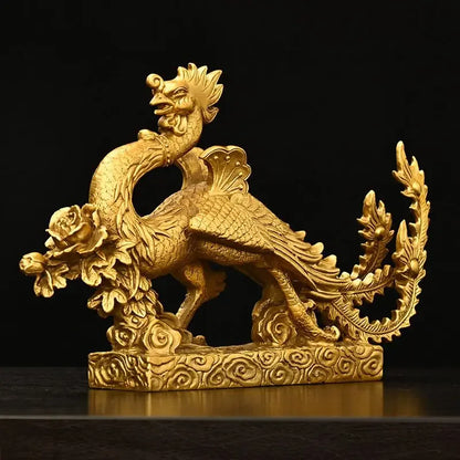 Chinese Lucky Mascot Pure Copper Dragon and Phoenix Ornaments Zodiac Home Living Decoration Gifts