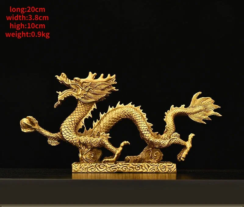 Chinese Lucky Mascot Pure Copper Dragon and Phoenix Ornaments Zodiac Home Living Decoration Gifts