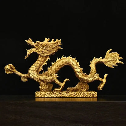 Chinese Lucky Mascot Pure Copper Dragon and Phoenix Ornaments Zodiac Home Living Decoration Gifts