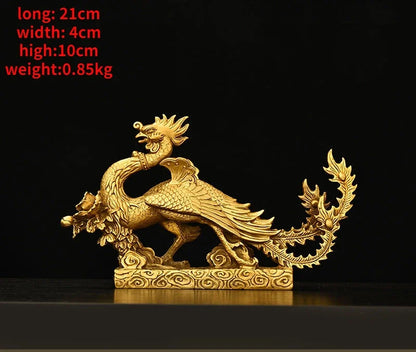 Chinese Lucky Mascot Pure Copper Dragon and Phoenix Ornaments Zodiac Home Living Decoration Gifts